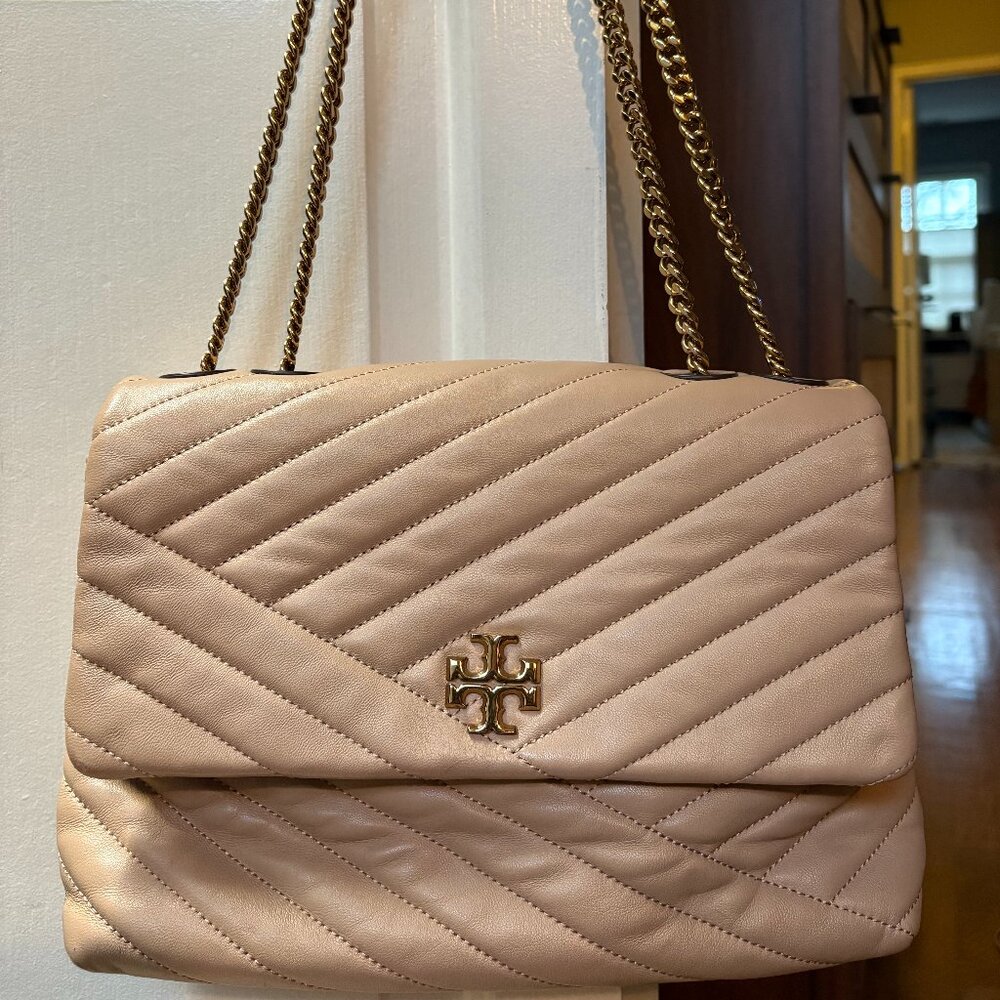 Tory Burch Kira Chevron Convertible tan Leather Shoulder Bag